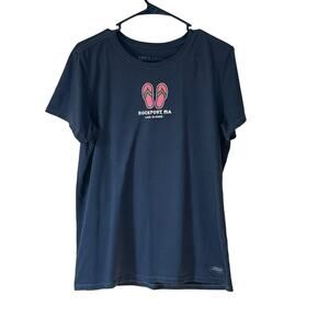 Life Is Good Crusher Tee Women's Size L Rockport MA Pink Flip Flops Beach